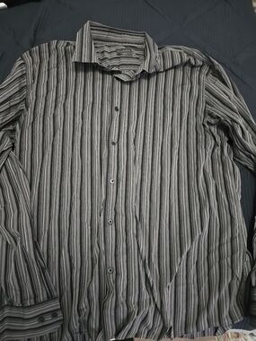C2 by Calibrate Black and Gray Vertical Stripe Dress Shirt